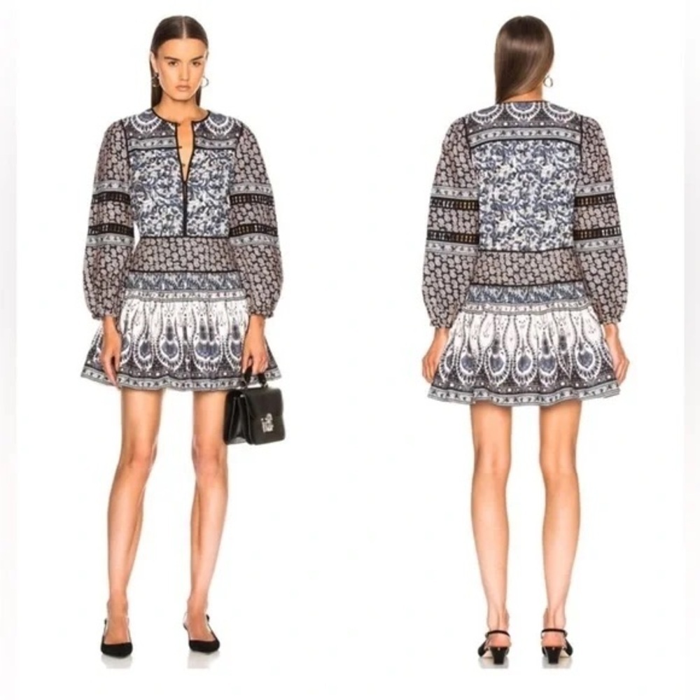 Sea New York Gemma Long Sleeve Mini Peasant Dress Floral Boho Sz 8